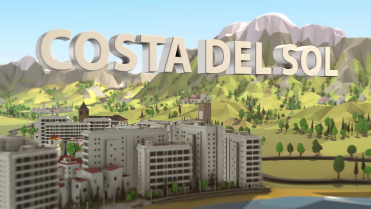 Low Poly Model of Whitewashed Spanish Villages in the Mountains to the Cities on the Coats - With Costa Del SolText