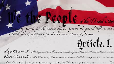 Animation-of-american-constitution-text-over-american-flag-on-white-background