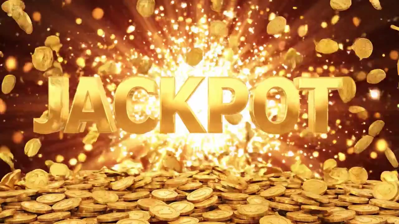 Spændende jackpot-display omgivet af glimtende mønter og gnister, der skaber en festlig atmosfære, signalerer en stor gevinst og fejring.