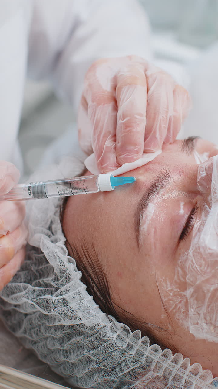 cosmetólogo haciendo mujer joven belleza inyecciones anti-envejecimiento biorevitalización cara mesoterapia