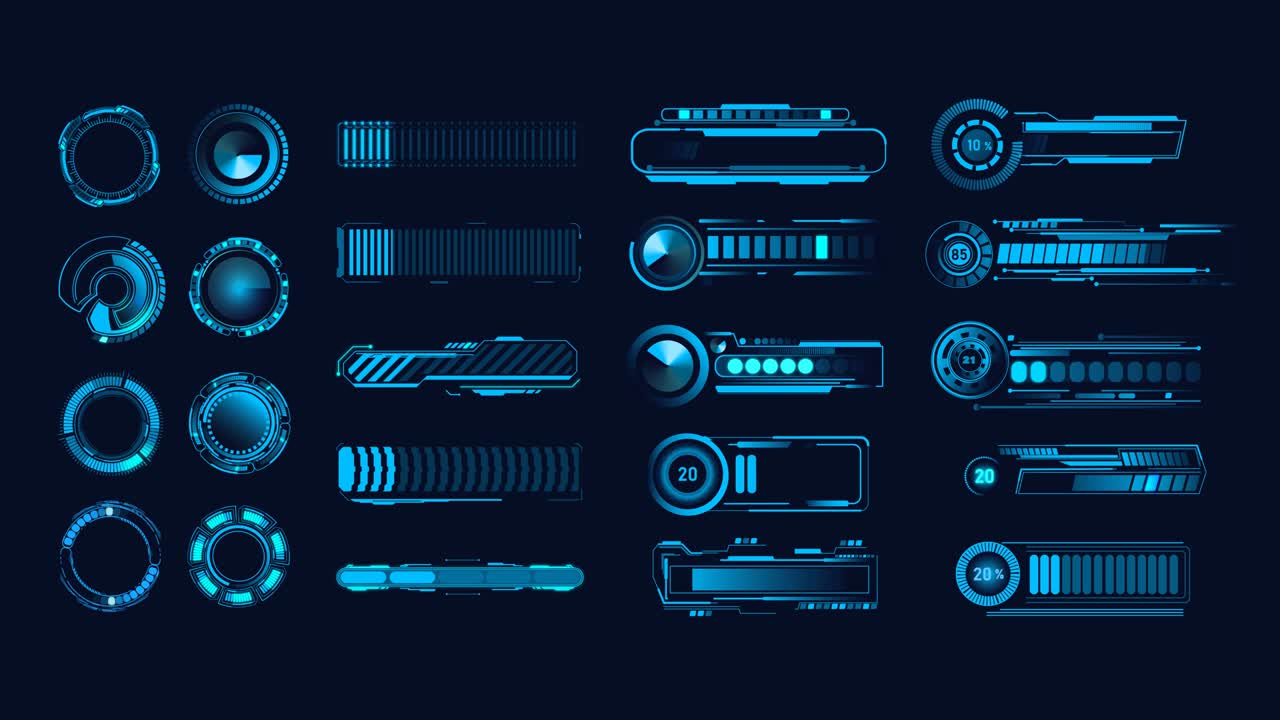 colección de barras de carga de progreso de descarga digital o barras de estado de la visualización de la interfaz digital