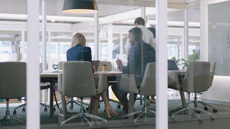 business woman consultant meeting with african american businessman client discussing ideas for startup company development in office boardroom 4k