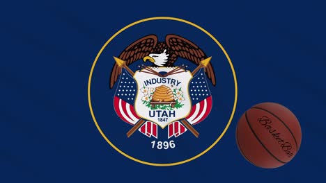 utah flag waving and basketball ball rotates, loop