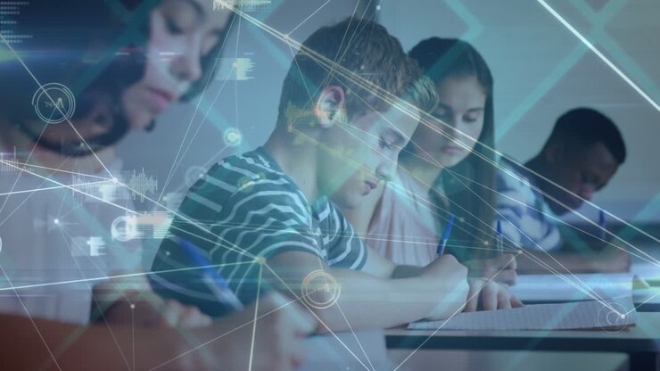 Animation of network of connections over diverse pupils in classroom