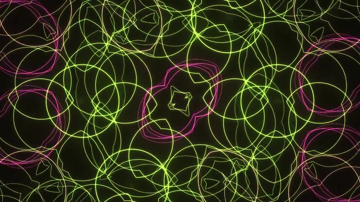 Loop de Padrão Geométrico Abstrato Brilhante em Verde Neon e Magenta