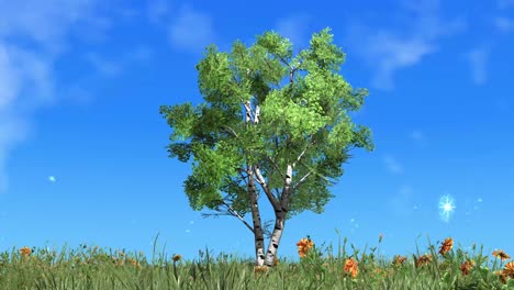 Lapso-De-Tiempo-Animado-Hermoso-Cielo-Azul-Sobre-Un-Solo-árbol-Con-Nubes-En-Movimiento