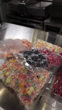 frozen food products in vacuum-sealed bags