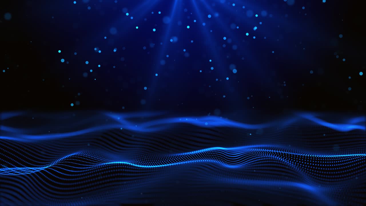 추상적인 파동, 반이는 먼지 입자, 파동하는 줄무, 무결한 루프 배경의 라인 애니메이션.