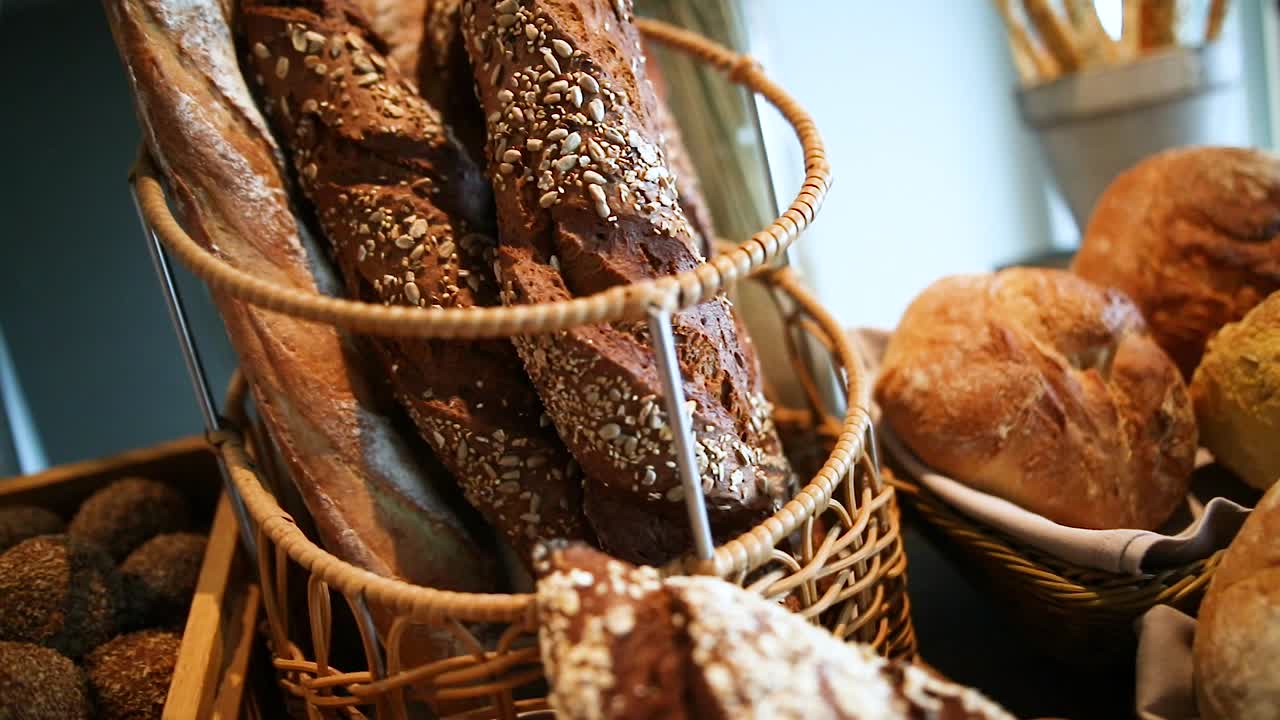 Fresh bread in bakery baskets