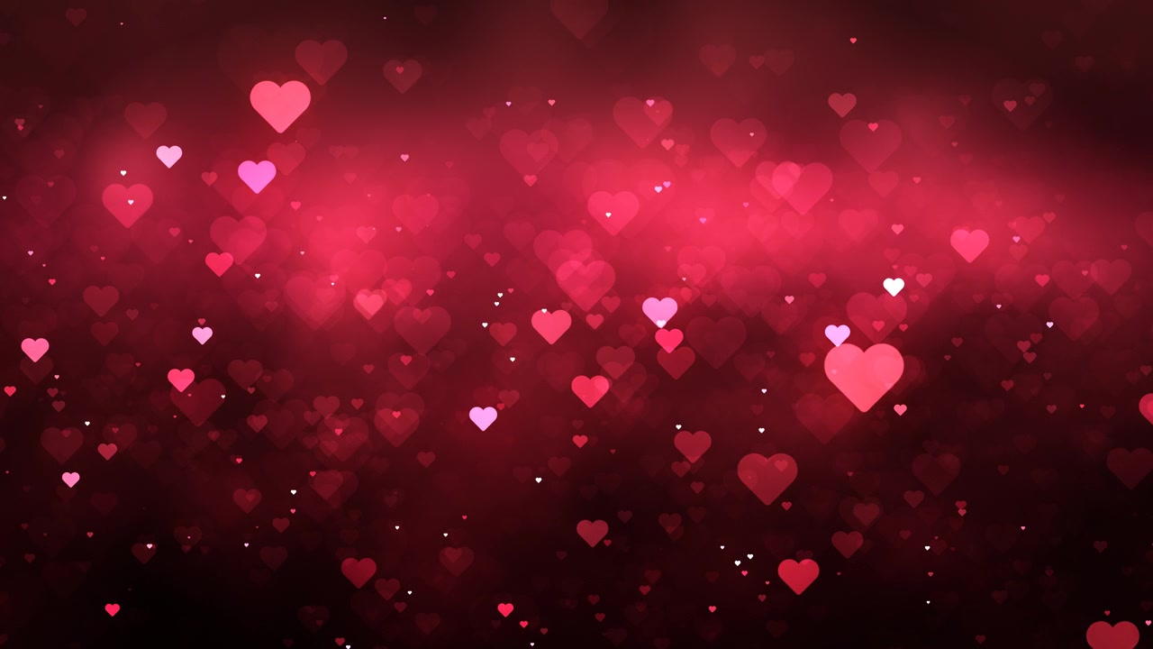 Cuori rossi luminosi fluttuano su uno sfondo cremisi scuro, animazione romantica e festiva in loop