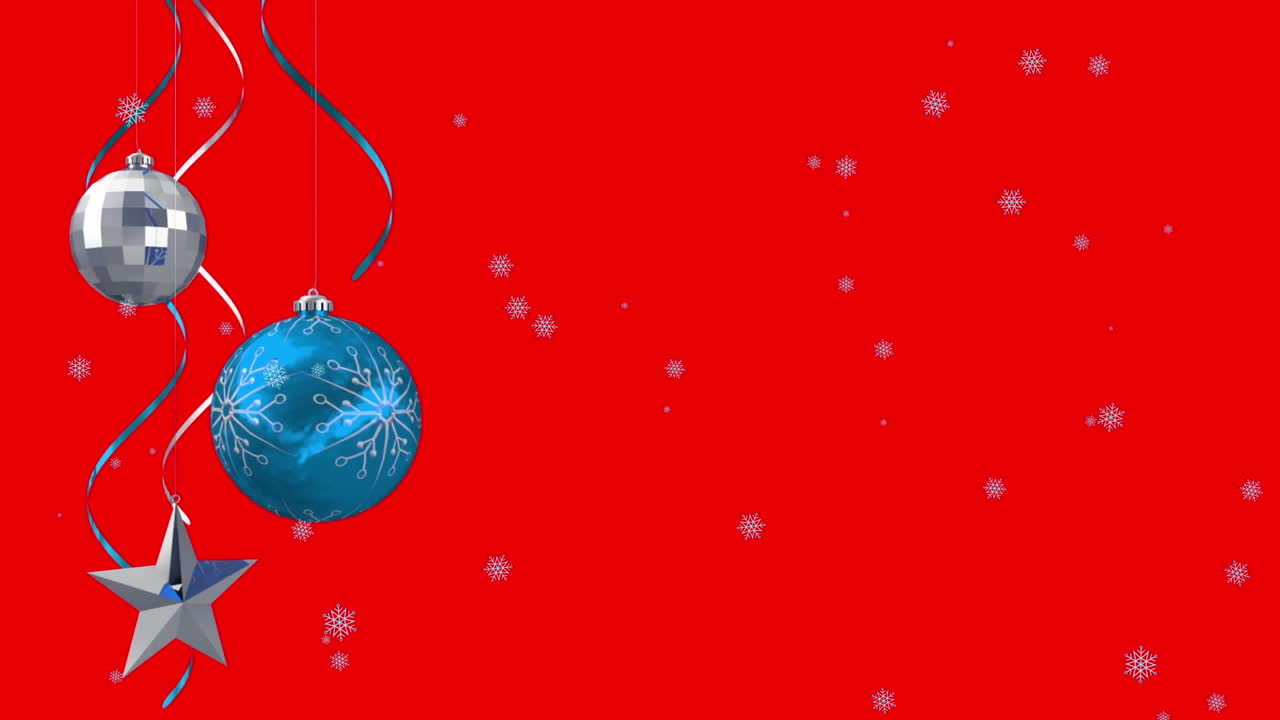 animación de la nieve cayendo sobre las decoraciones de navidad