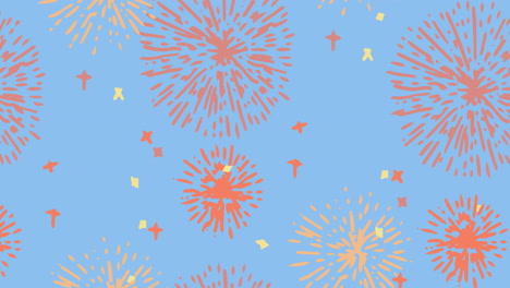 animation of orange fireworks moving over blue background