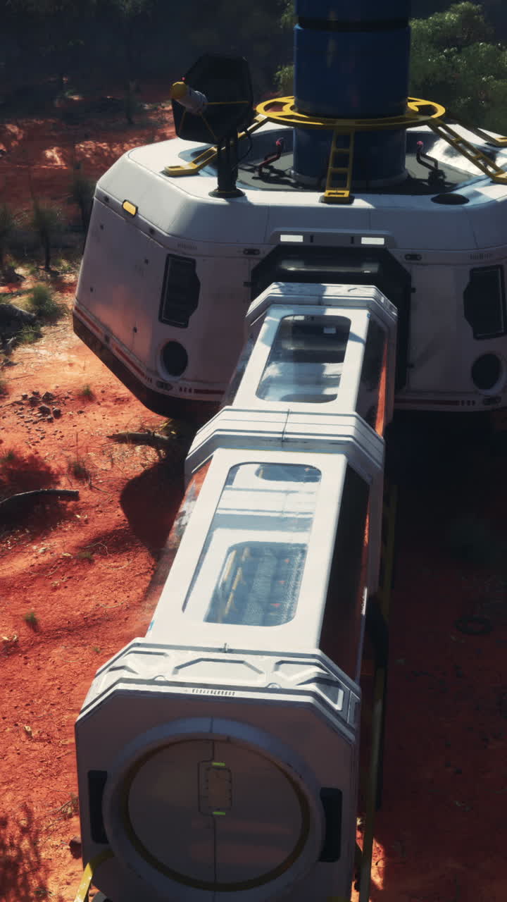 futurista puesto de investigación de marte y cápsula de transporte