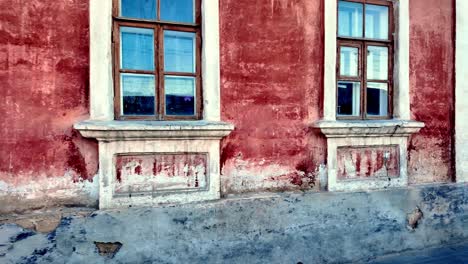 A-close-up-view-of-a-weathered-building-facade-in-Crimea,-Russia