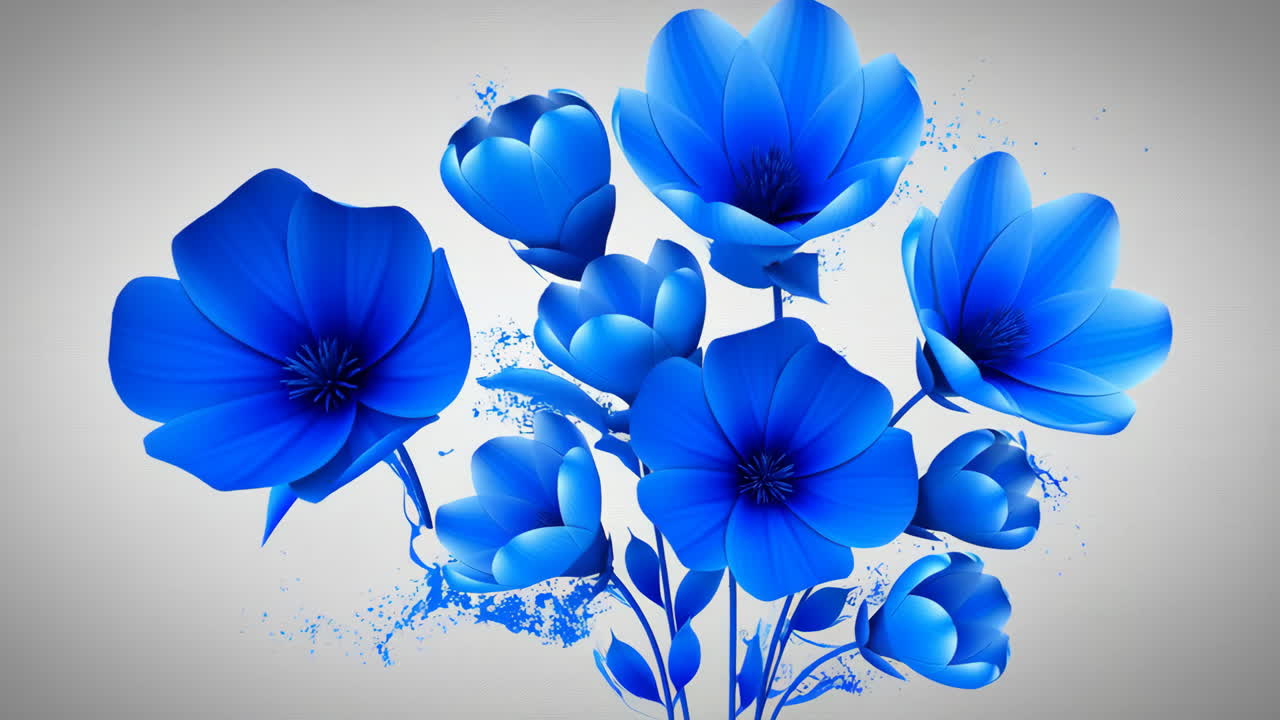 Vibrant Blue Floral Bouquet Illustration