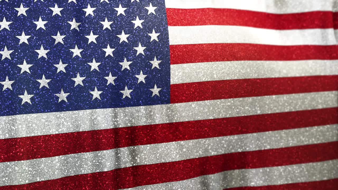 Looped USA National Flag Waving on Realistic Satin and Glitter