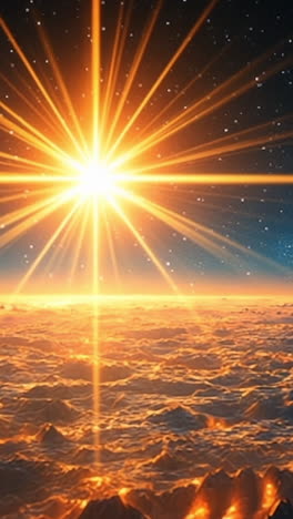 Beauty of sunrise above the clouds. A stunning sunrise lights up the horizon, casting rays over soft clouds and creating a serene atmosphere.