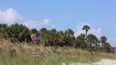 american flag blowing in the wind on beach