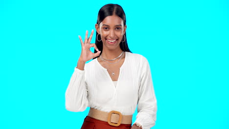 ok, perfect and happy woman with hand gesture