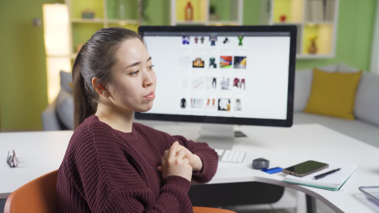 사려 깊은 전자 상거래 소유자 아시아 젊은 비즈니스 여인.