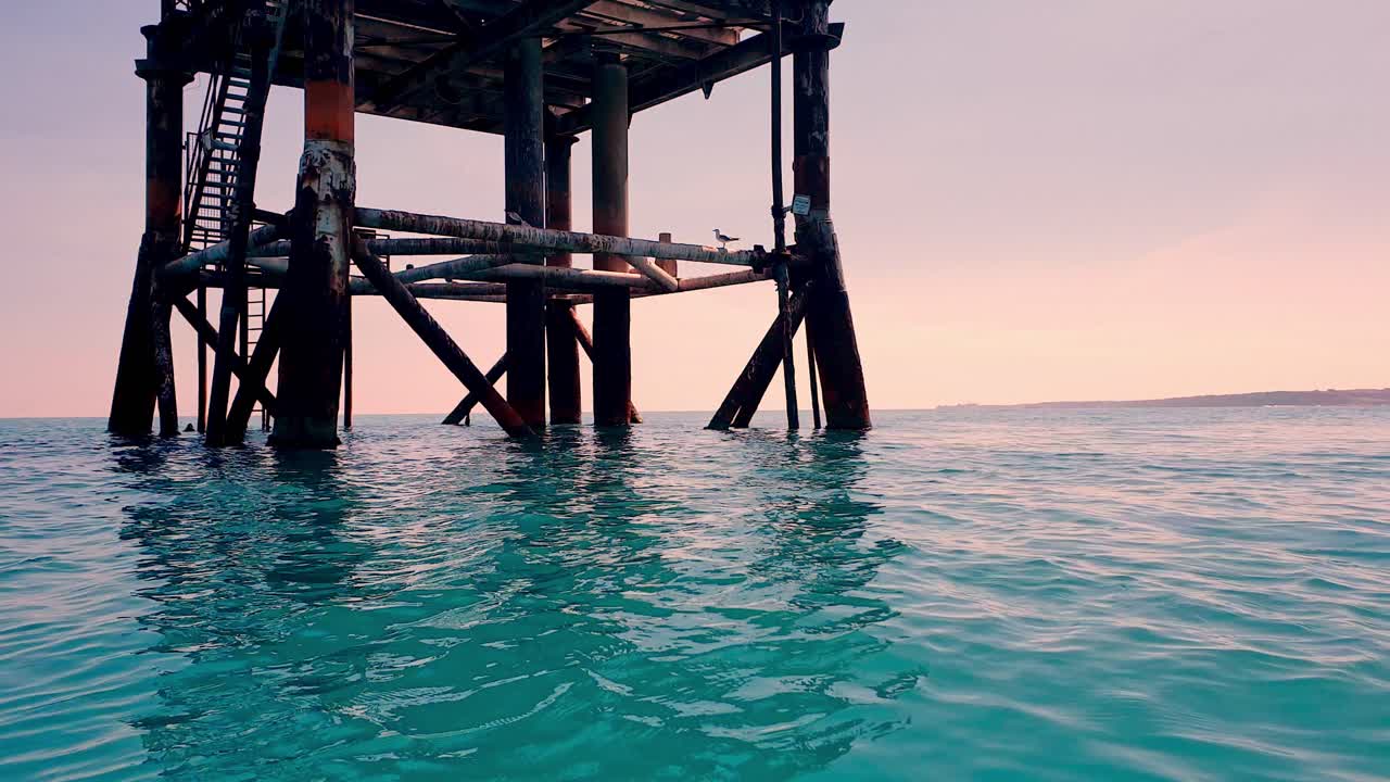 아드리아 해의 석유 플랫폼 또는 가스 굴착 장치의 갈매기