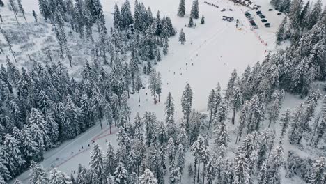 Los-Turistas-Esquían-En-El-Resort-De-Montaña-En-La-Ciudad-De-Bialy-Potok-En-Polonia-Durante-La-Temporada-De-Invierno