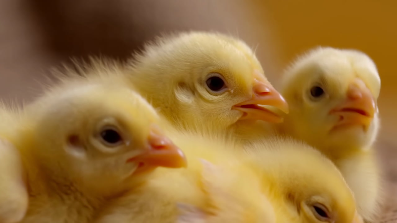 Fluffy Yellow Chicks Huddle Together In Warm Hatchery Brooder, Closeup Portrait Showing Soft Down Feathers,