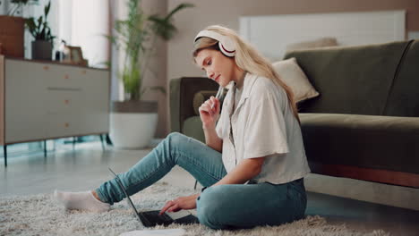 young woman working from home