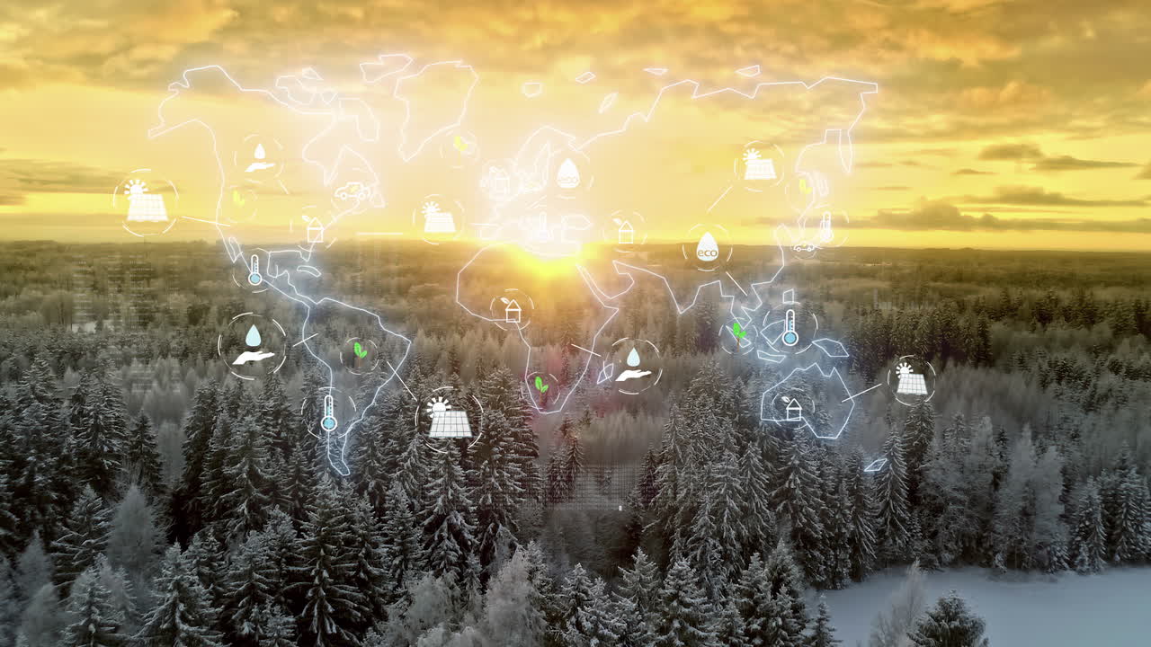 сохранение экологической среды обитания зеленой земли - зимний воздушный взгляд над замороженным лесом