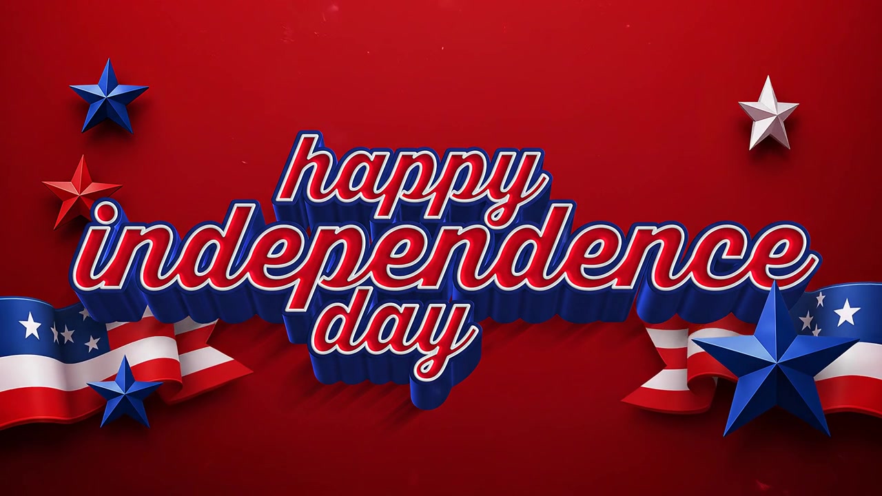 Script Style Happy Independence Day Typography With Patriotic Ribbon Elements