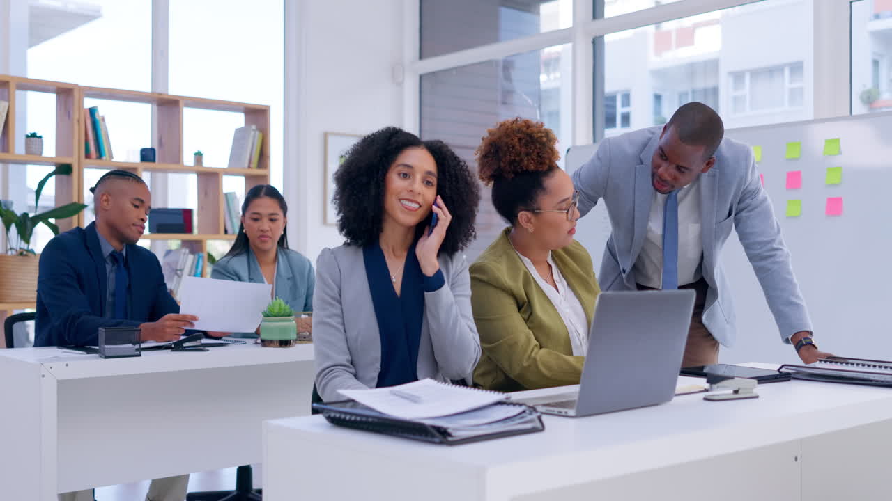 Laptop, teamwork and project management