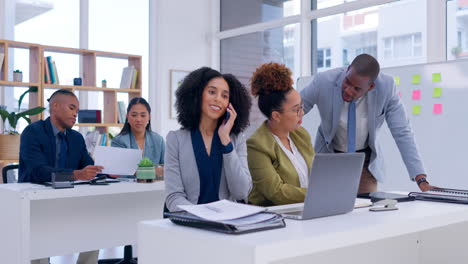 laptop, teamwork and project management
