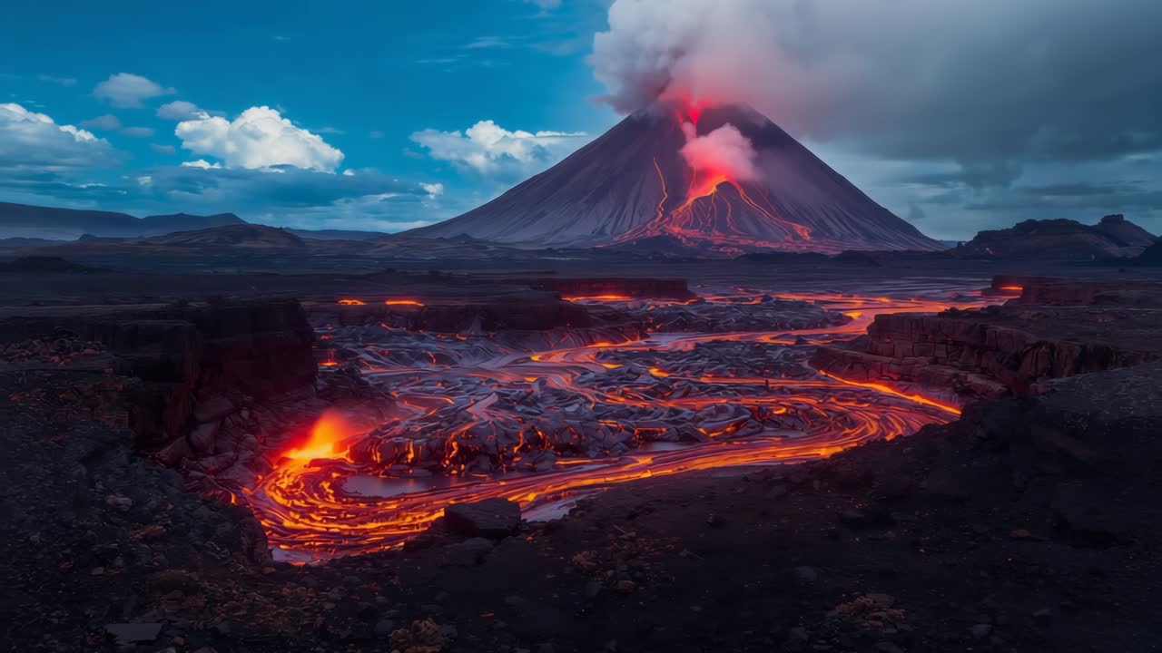 Volcanic Eruption: Lava Flowing from a Volcano