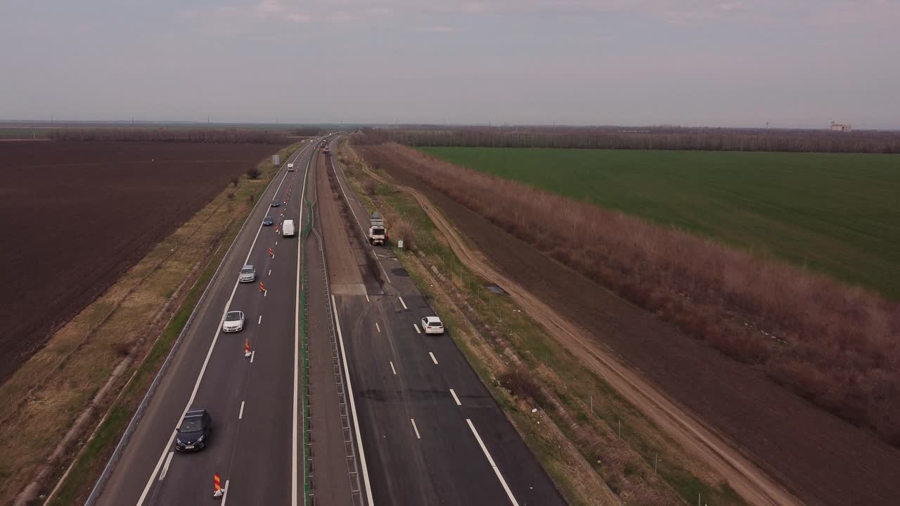 vista aérea de la construcción de reparación de carreteras