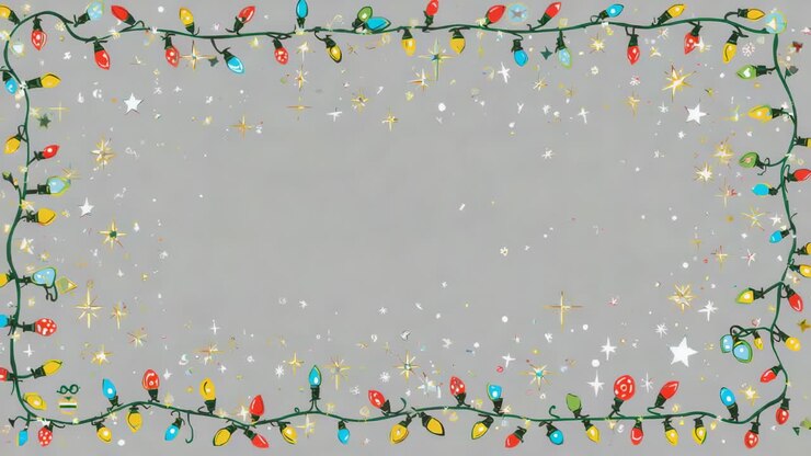 Starting handdrawn lights glowing on greeting card panel with color bulbs and sparkles for holiday