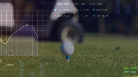 Animation-of-data-processing-over-golf-ball-on-golf-course