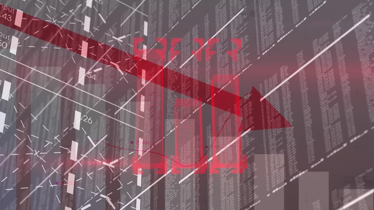 검은색 배경에  ⁇ 락과 금융 데이터 처리의 애니메이션