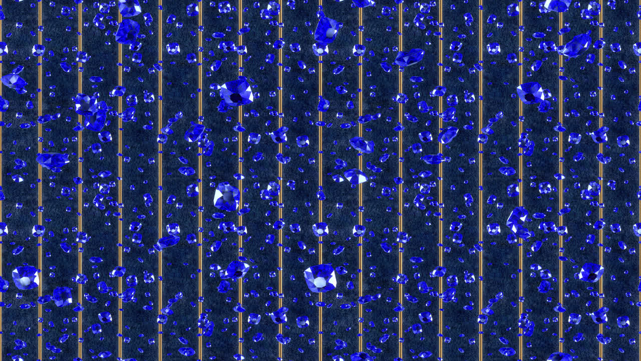 사파이어 귀한 돌 배경 루프 떨어지는 금 디스플레이