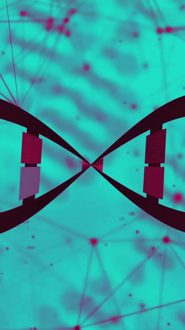 DNA dobbeltspiral animation over et netværk af forbindelser og datapunkter