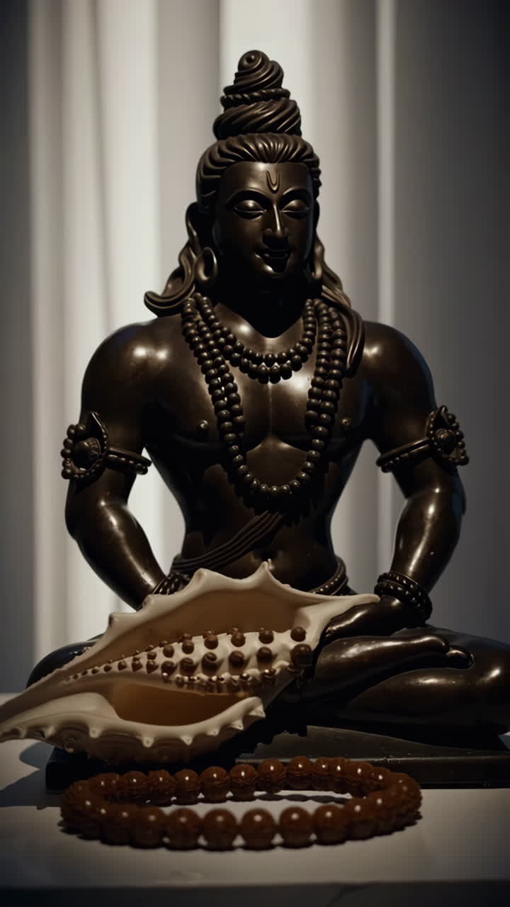 Shiva Statue with Conch and Beads