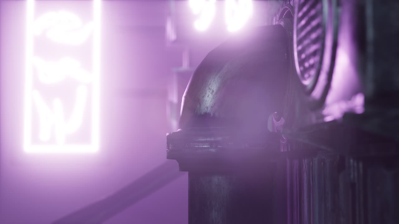 luces de neón en enfoque suave en la calle con niebla por la noche