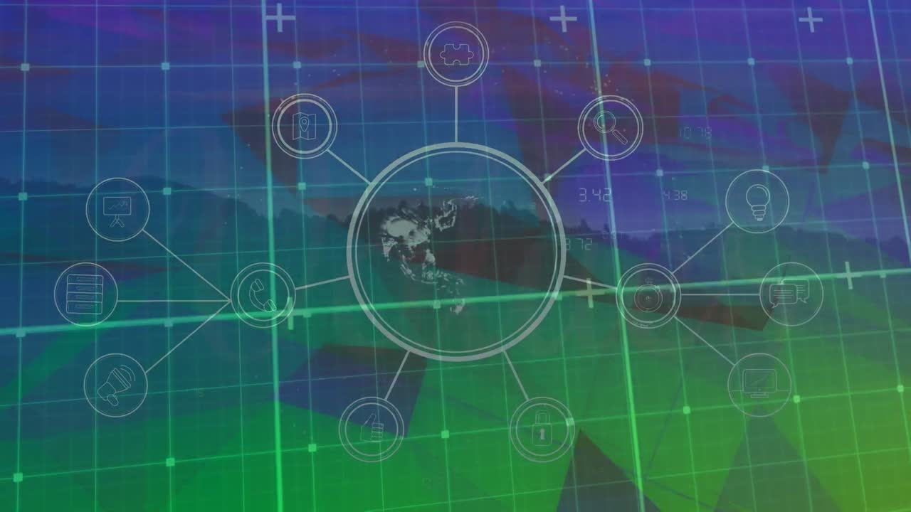 지구의 애니메이션과 풍경에 대한 연결 네트워크