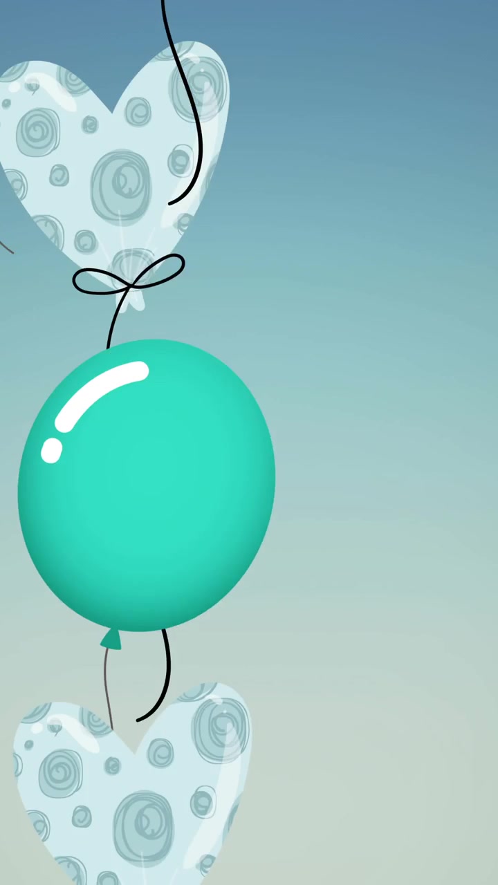 Animazione di palloncini e cuori colorati con spazio per il testo su sfondo blu
