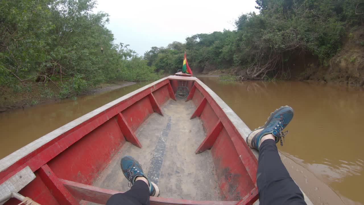 Yacuma River boat ride Bolivia national flag cruise South America Amazon forest
