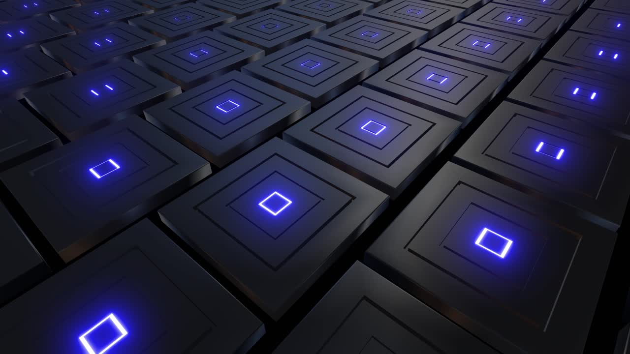 Abstract Pattern of Glowing Blue Squares