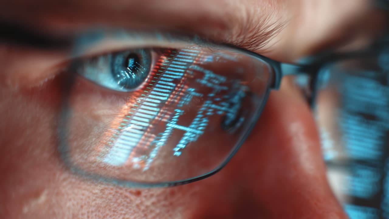 A Focused Glimpse into the World of Coding: Capturing the Intense Concentration of a Programmer Analyzing Complex Code and Data Reflected in Their Eyes