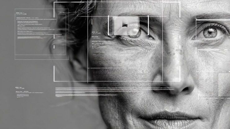 A Close-Up Artistic Portrait Capturing the Depth of Human Emotion Through Intense Eyes Merging Technology and Humanity in a Stunning Display of Visual Storytelling