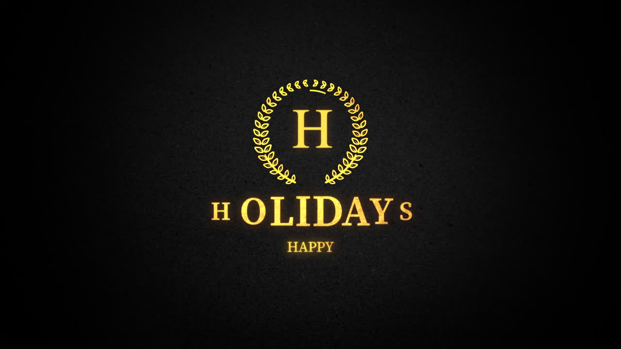 Happy Holiday a sleek logo with golden laurel wreath on a bold black background