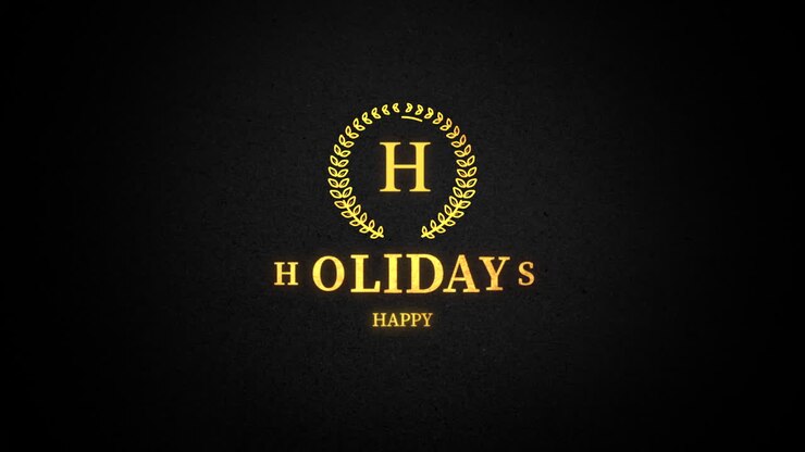 Happy Holiday a sleek logo with golden laurel wreath on a bold black background