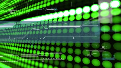 animación de la interfaz del escáner y luces verdes brillantes de los datos de procesamiento del servidor informático
